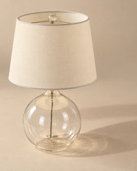Lampe de chevet en verre transparent et abat-jour lin