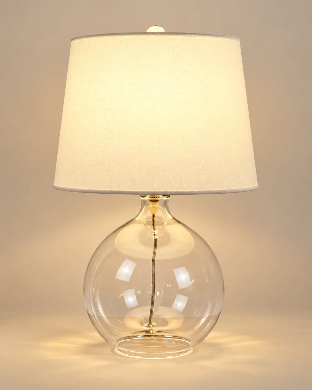 Lampe de chevet en verre transparent et abat-jour lin