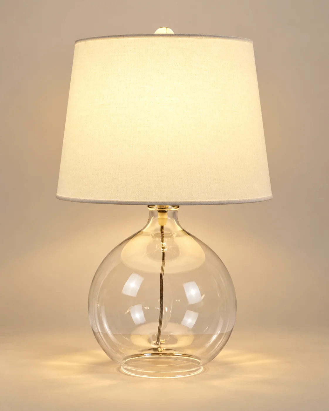 Lampe de chevet en verre transparent et abat-jour lin