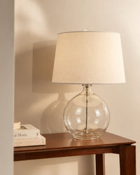 Lampe de chevet en verre transparent et abat-jour lin