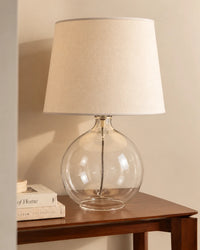 Lampe de chevet en verre transparent et abat-jour lin
