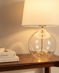 Lampe de chevet en verre transparent et abat-jour lin