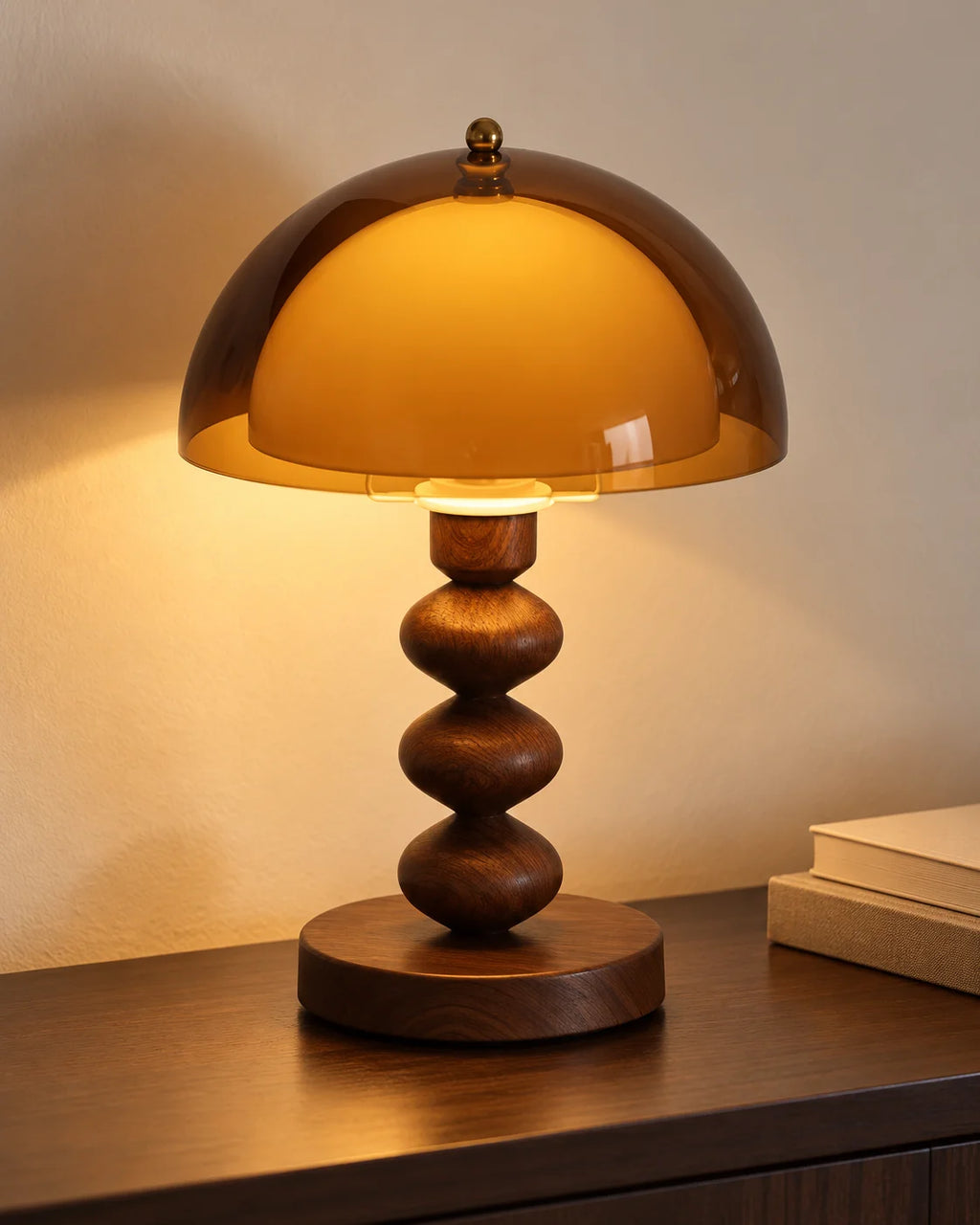 Lampe de chevet champignon rétro en acrylique ambré
