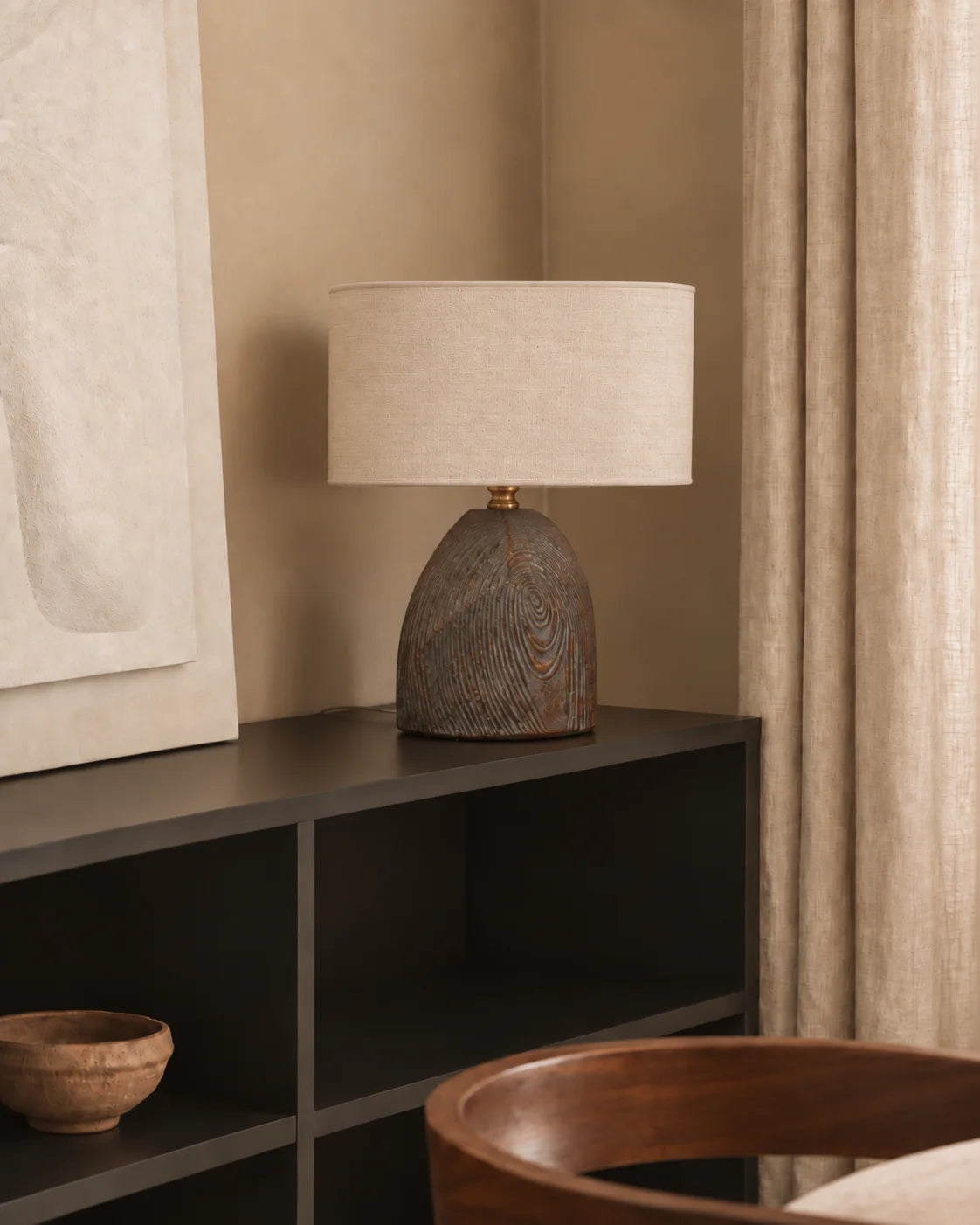 Lampe de chevet en résine imitation bois marron