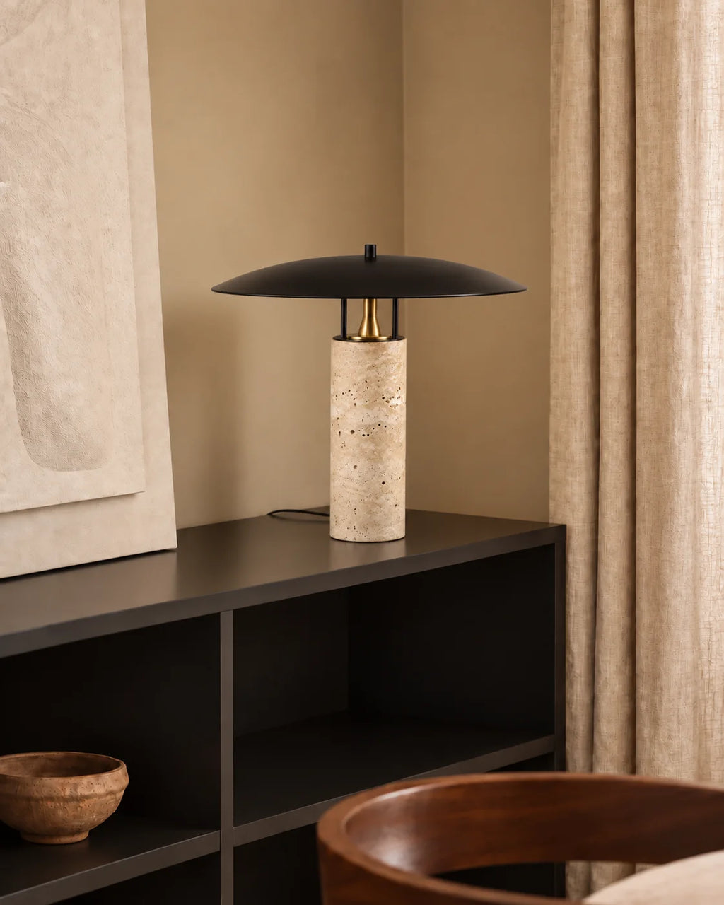 Lampe de chevet imitation travertin beige et noir