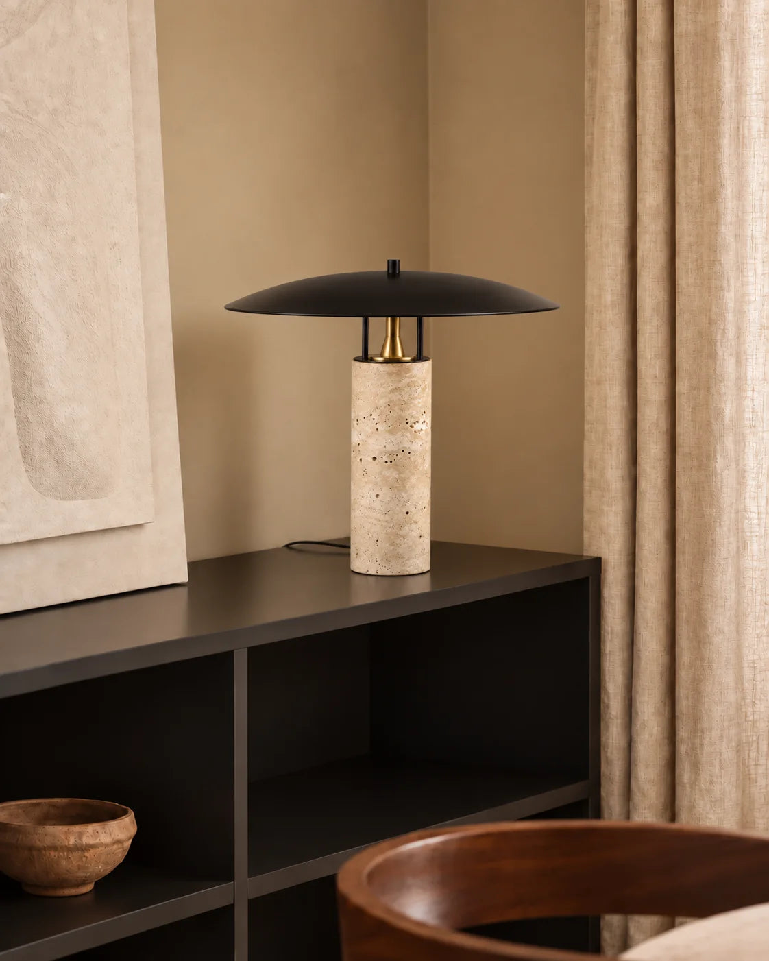 Lampe de chevet imitation travertin beige et noir