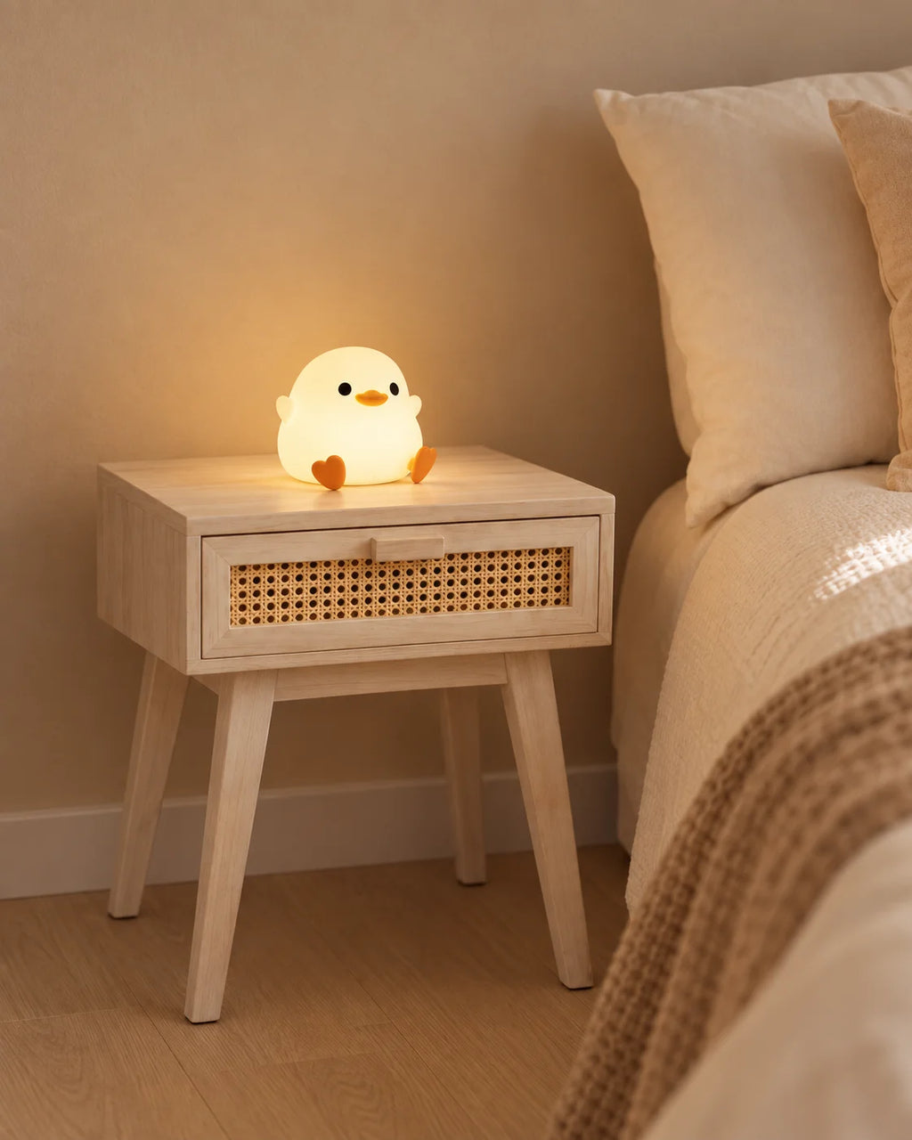 Lampe de chevet poussin blanche et jaune en silicone