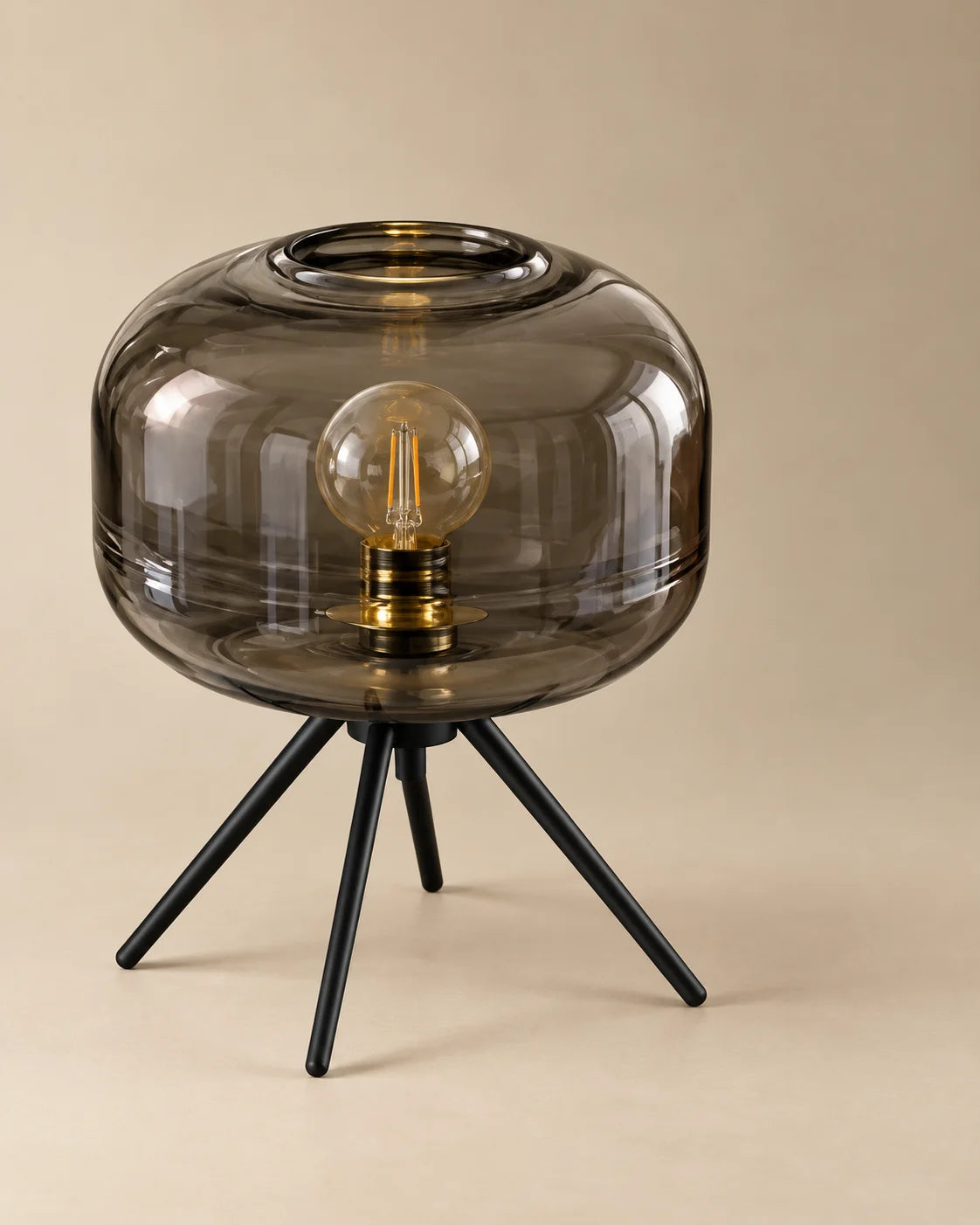 Lampe de chevet en verre teinté gris fumé sur pied en fer
