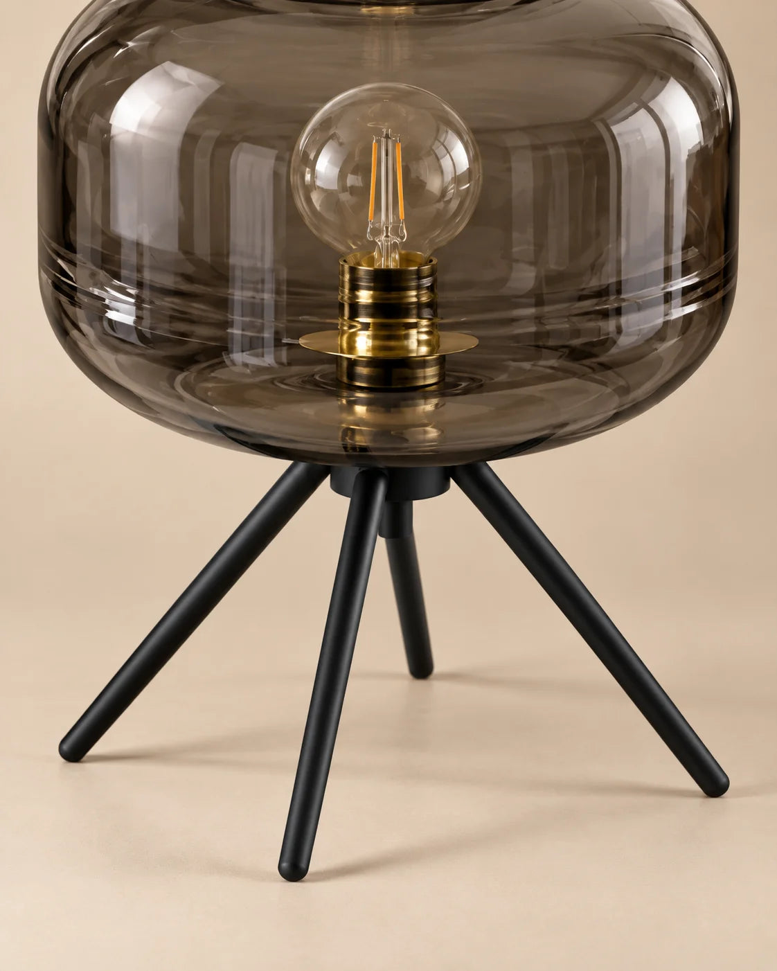 Lampe de chevet en verre teinté gris fumé sur pied en fer