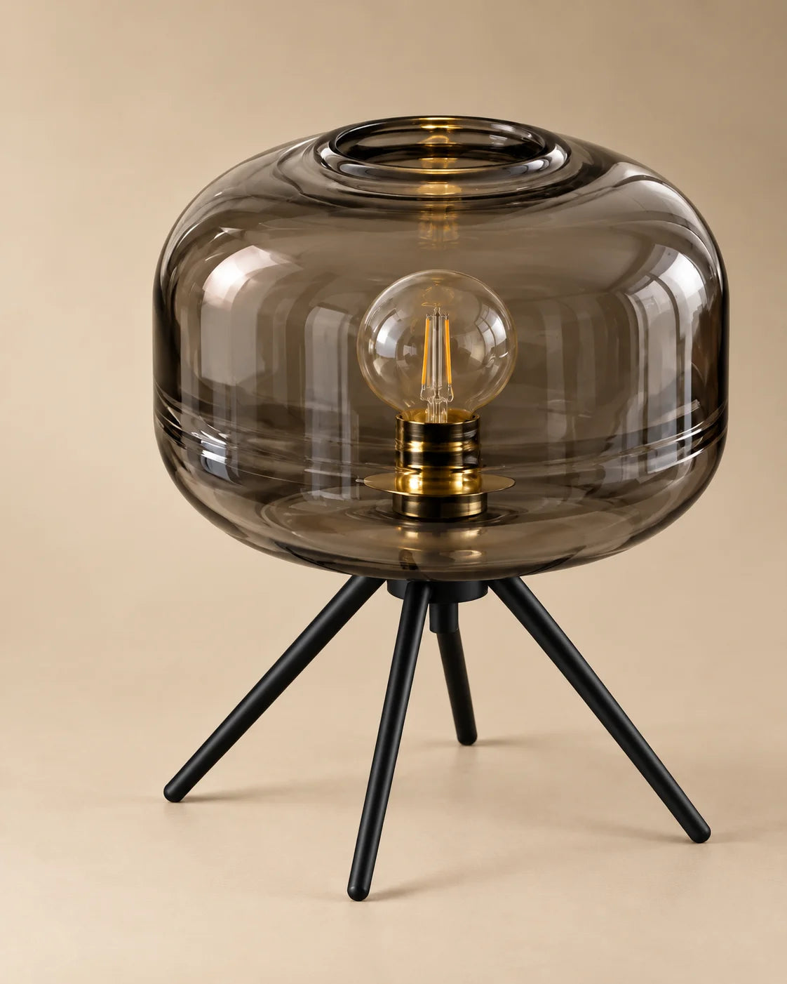 Lampe de chevet en verre teinté gris fumé sur pied en fer