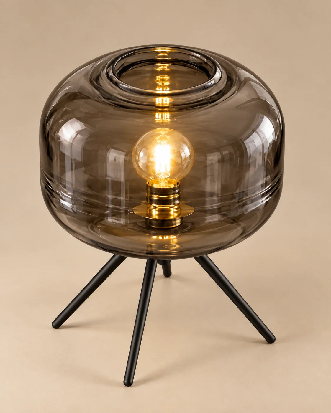 Lampe de chevet en verre teinté gris fumé sur pied en fer