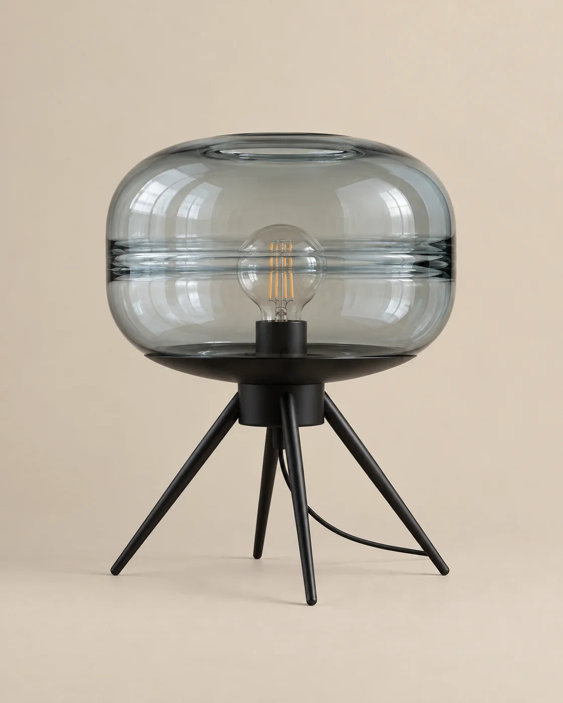 Lampe de chevet en verre teinté bleu sur pied en fer