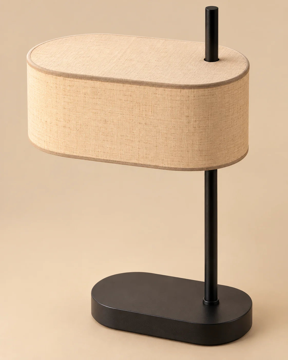 Lampe de chevet noir et abat jour asymétrique en tissu