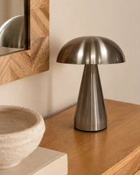 Lampe de chevet en métal argentée champignon