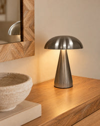 Lampe de chevet en métal argentée champignon