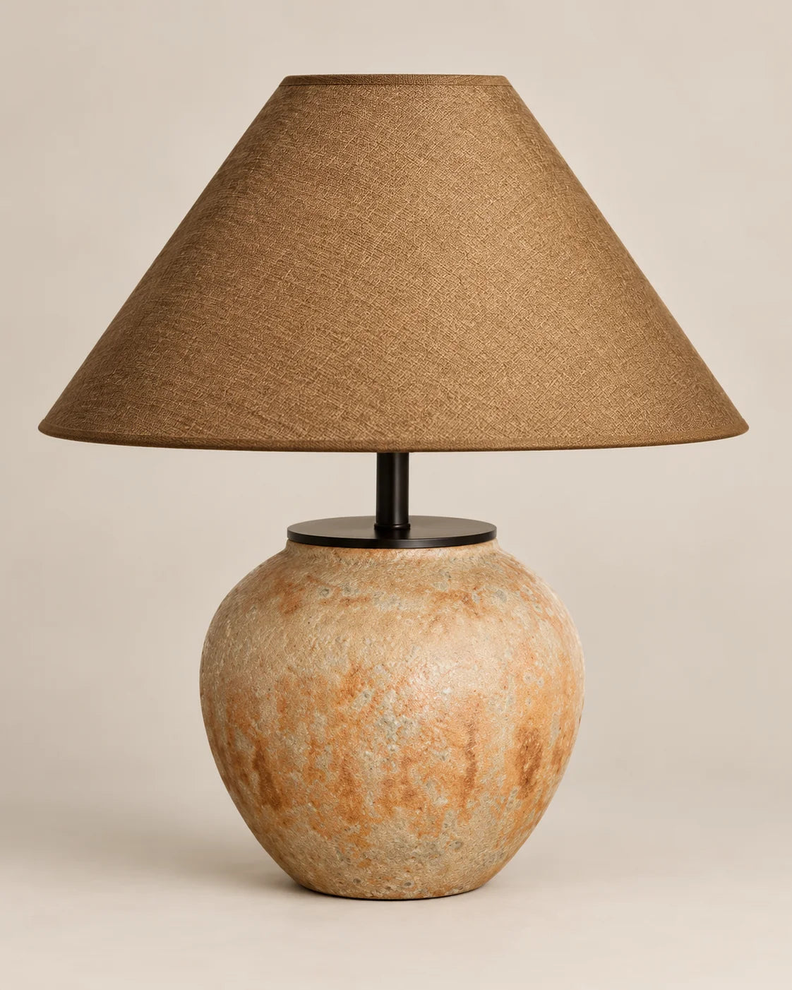 Lampe de chevet en céramique orange et abat jour