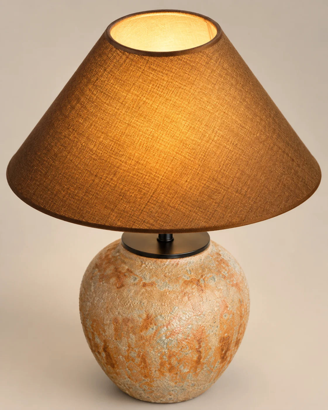 Lampe de chevet en céramique orange et abat jour