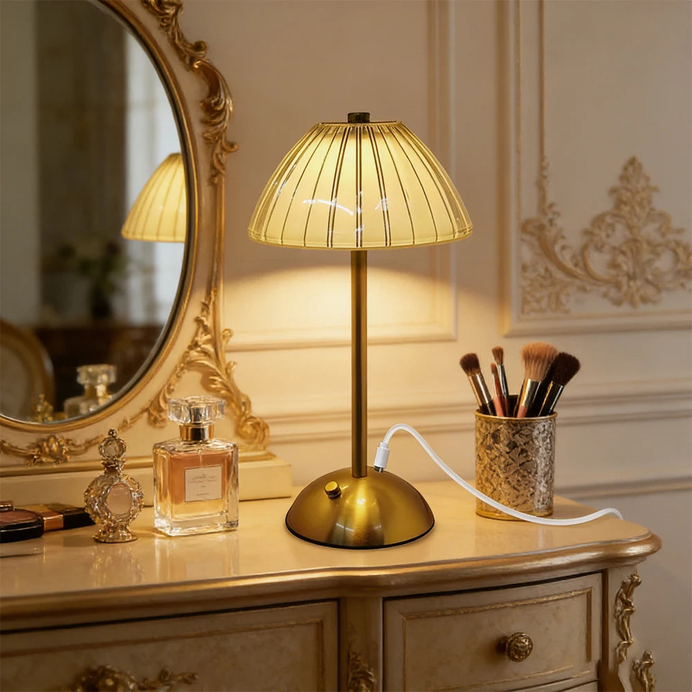 Lampe de chevet en Laiton et abat-jour tissu