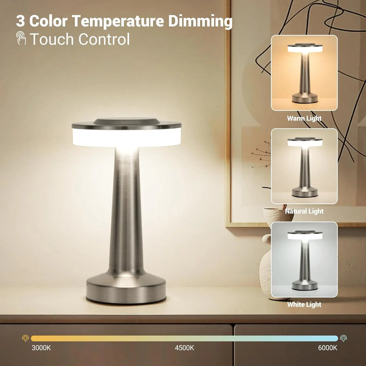 Petite Lampe de Chevet LED Métal Brossé
