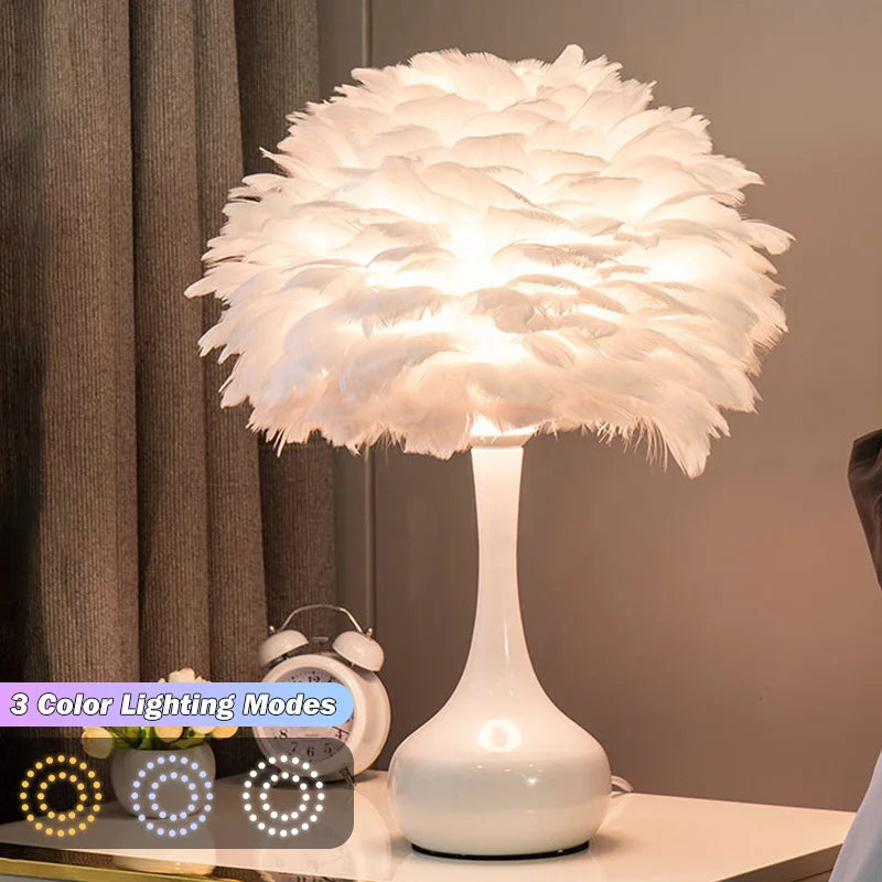Lampe de Chevet abat-jour plume