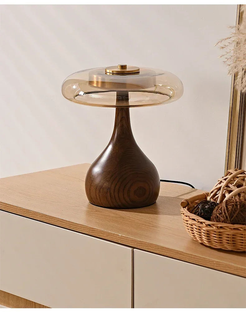 Lampe de chevet vintage en bois et verre