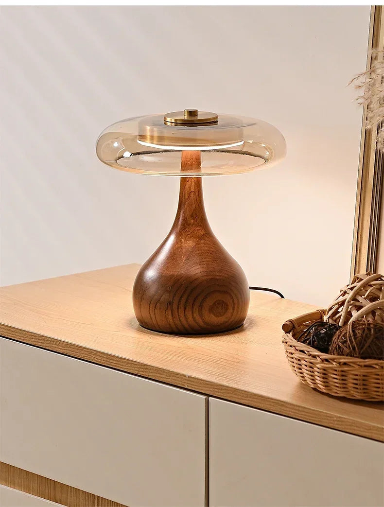 Lampe de chevet vintage en bois et verre