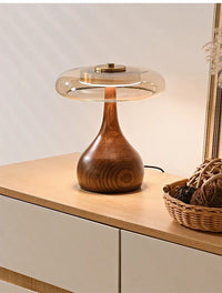 Lampe de chevet vintage en bois et verre