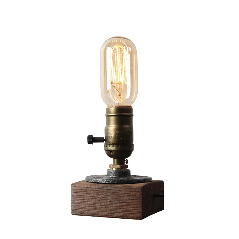 Lampe de chevet industrielle en bois