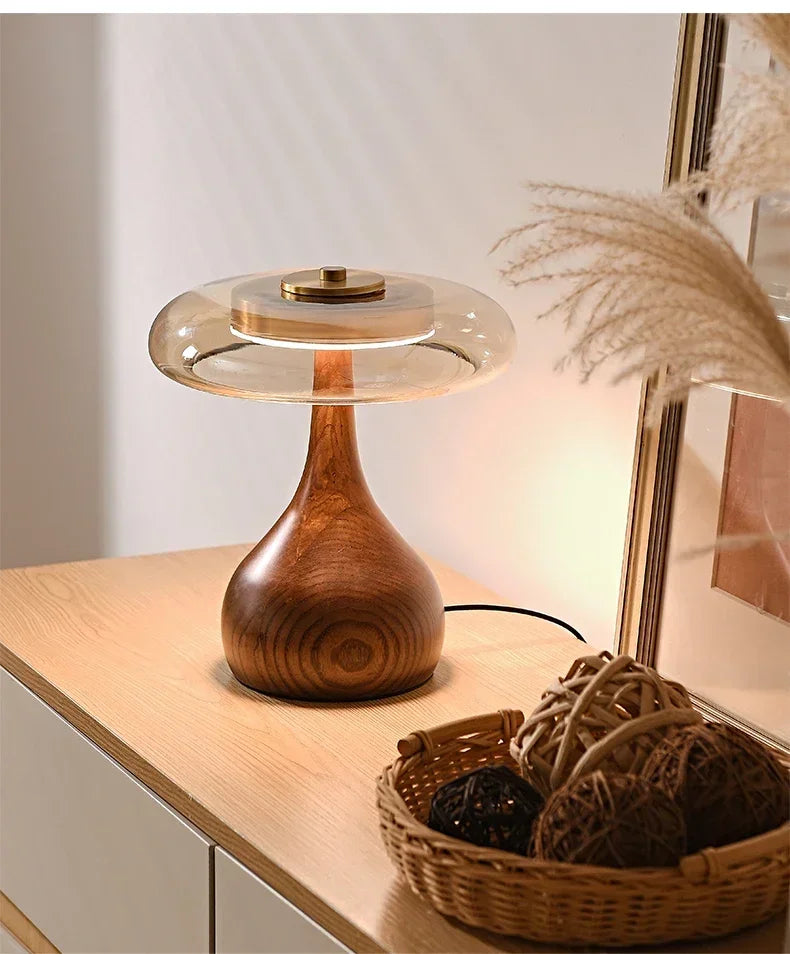 Lampe de chevet vintage en bois et verre