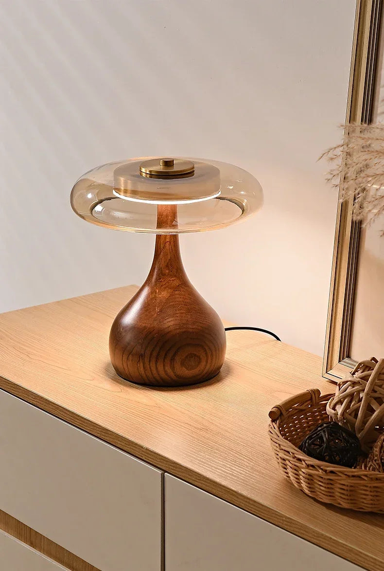 Lampe de chevet vintage en bois et verre
