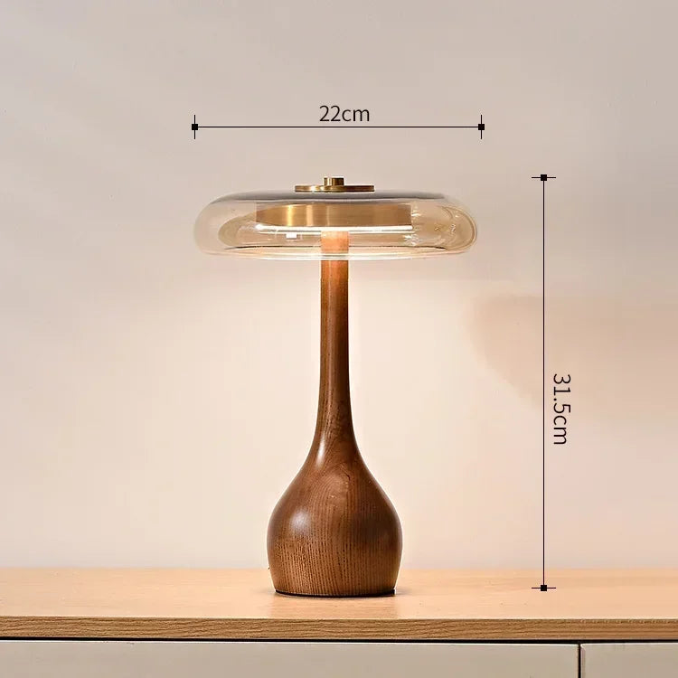 Lampe de chevet vintage en bois et verre