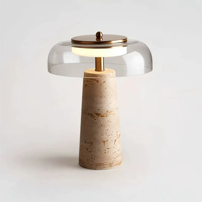 Lampe de chevet en travertin véritable et verre
