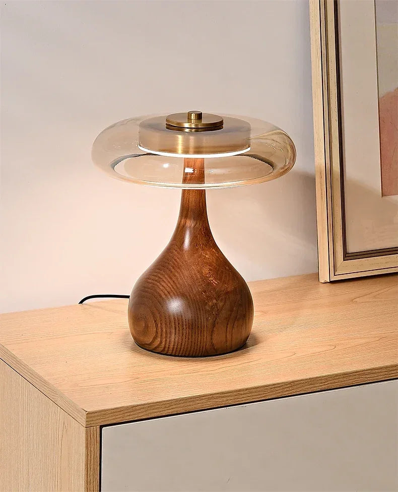 Lampe de chevet vintage en bois et verre