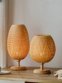Lampe de chevet en Osier et pied en Bois