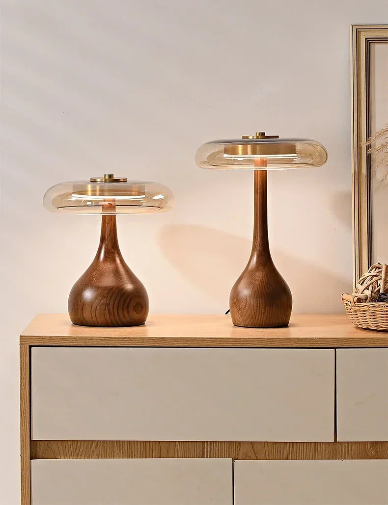 Lampe de chevet vintage en bois et verre