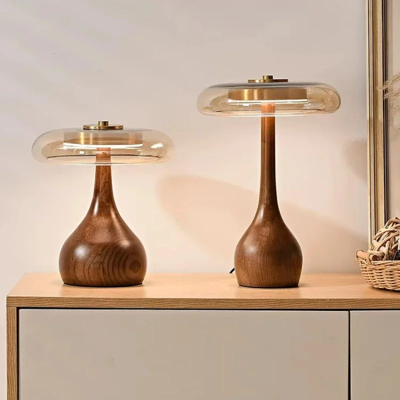 Lampe de chevet vintage en bois et verre