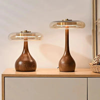 Lampe de chevet vintage en bois et verre