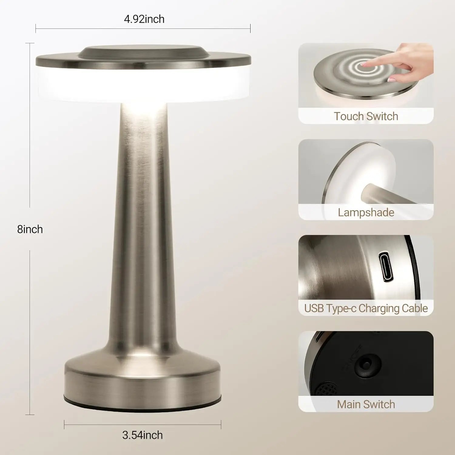 Petite Lampe de Chevet LED Métal Brossé