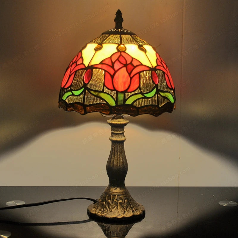 Lampe de chevet Tiffany tulipe en vitrail