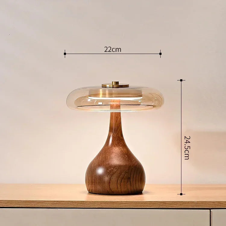 Lampe de chevet vintage en bois et verre