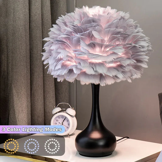 Lampe de Chevet abat-jour plume