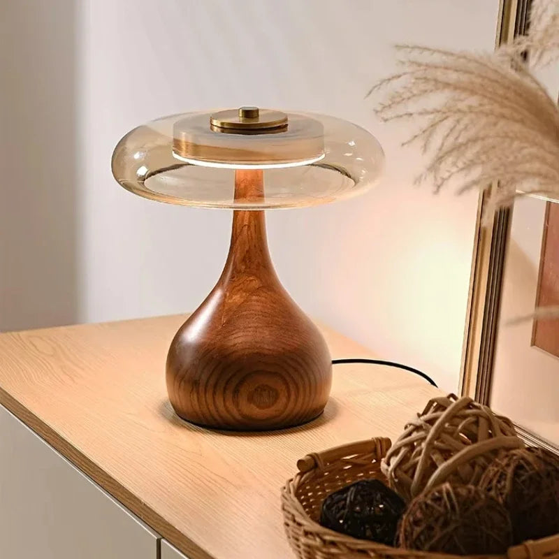 Lampe de chevet vintage en bois et verre