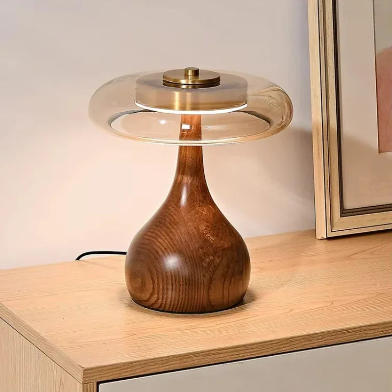 Lampe de chevet vintage en bois et verre