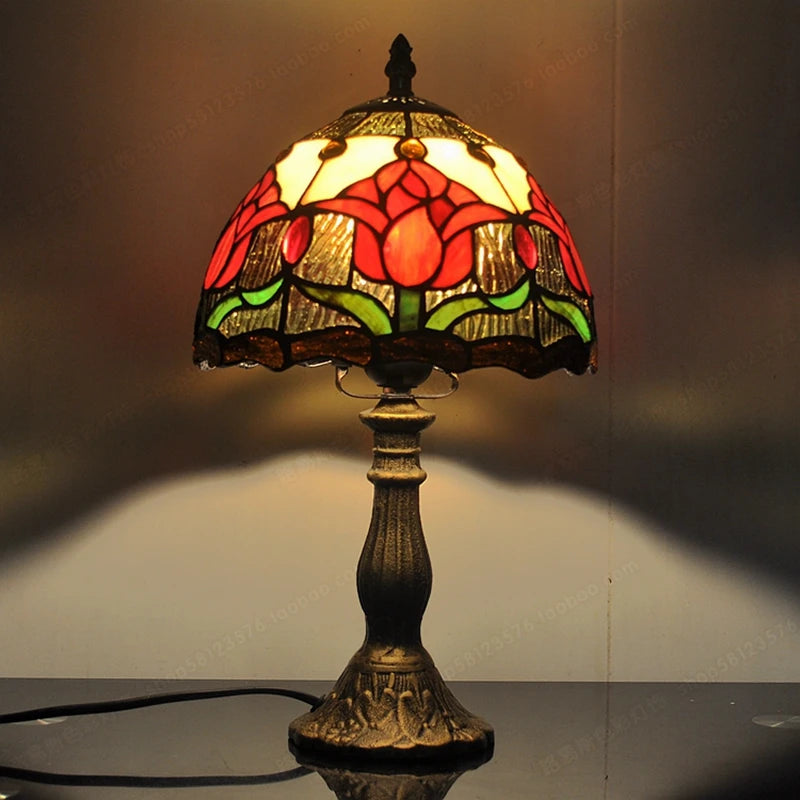 Lampe de chevet Tiffany tulipe en vitrail