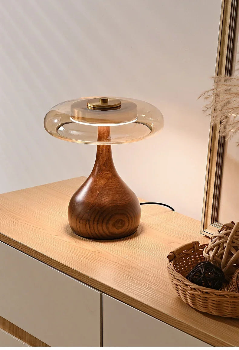 Lampe de chevet vintage en bois et verre
