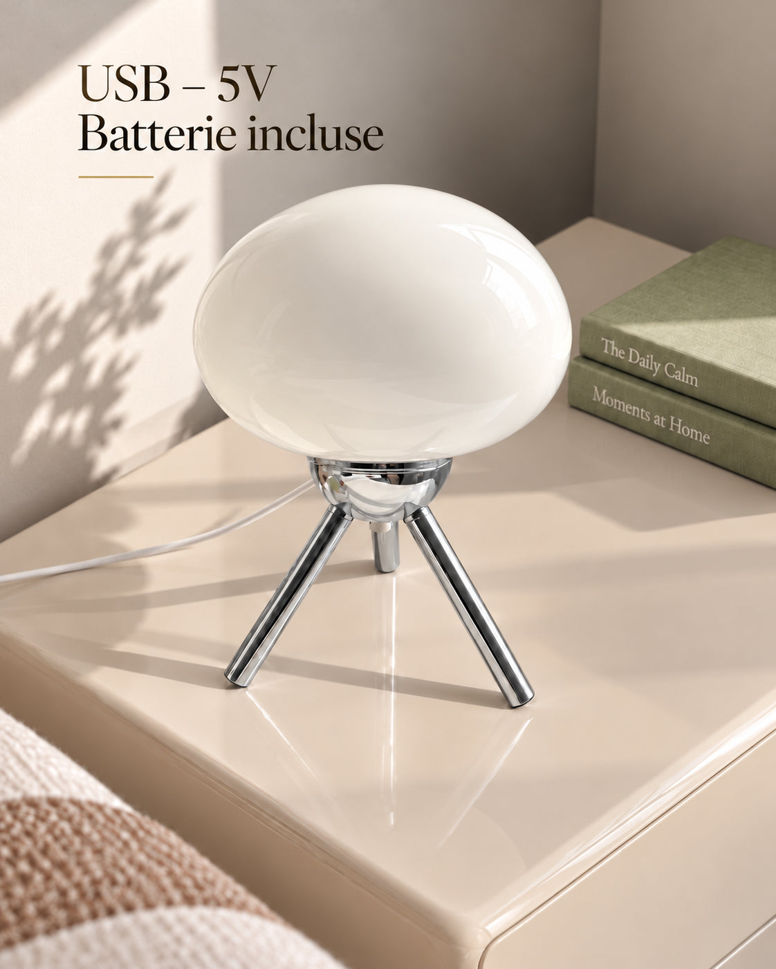 Lampe Bianca alimentée en USB 5V avec batterie incluse