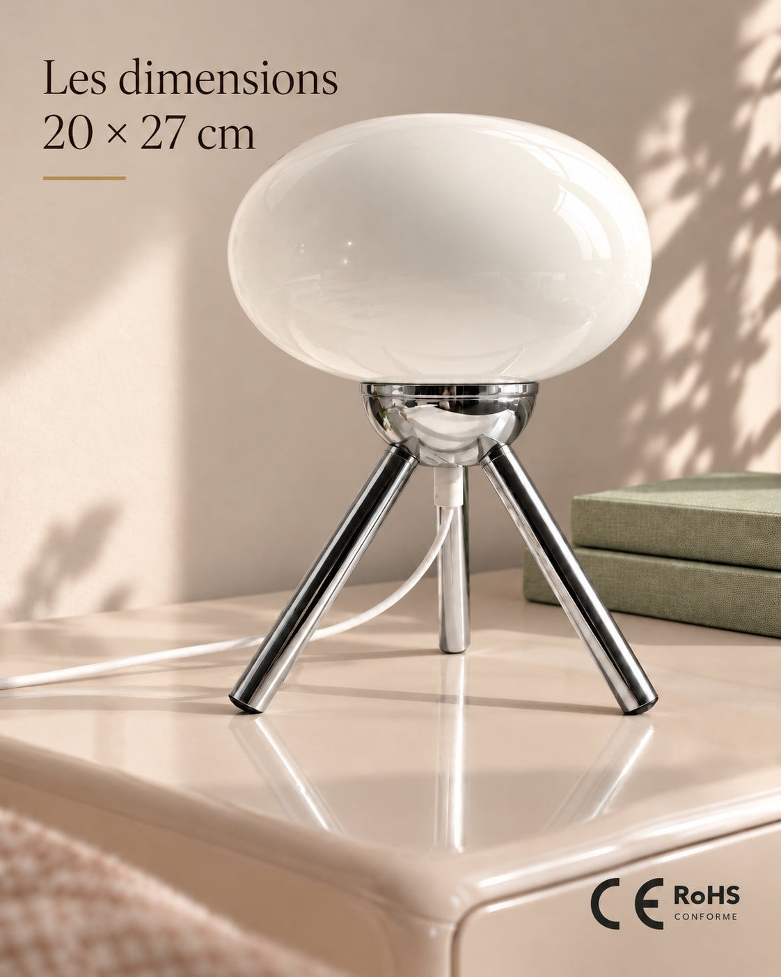 Dimensions 20 × 27 cm et conformités CE RoHS de la lampe Bianca