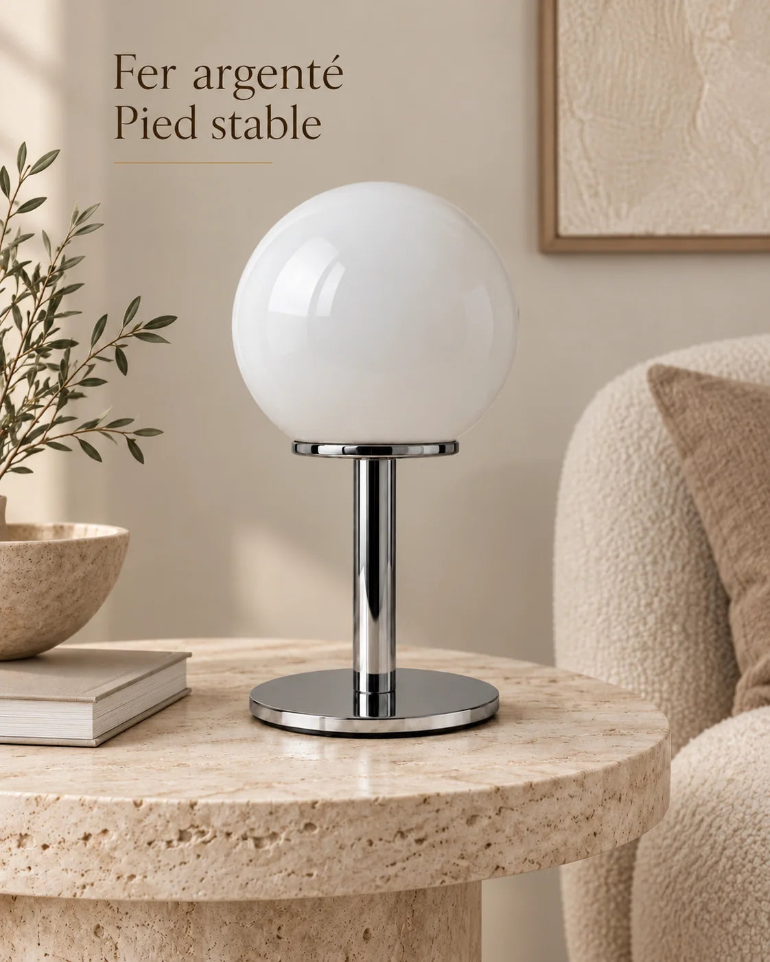 Lampe Candida en fer argenté avec pied stable