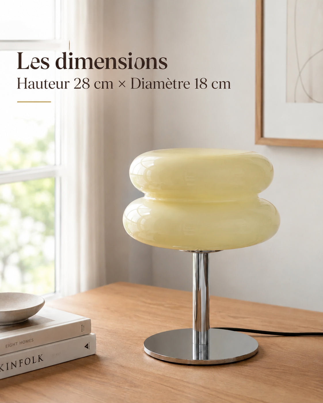 Dimensions de la lampe Citra : hauteur 28 cm, diamètre 18 cm, conformité CE et RoHS