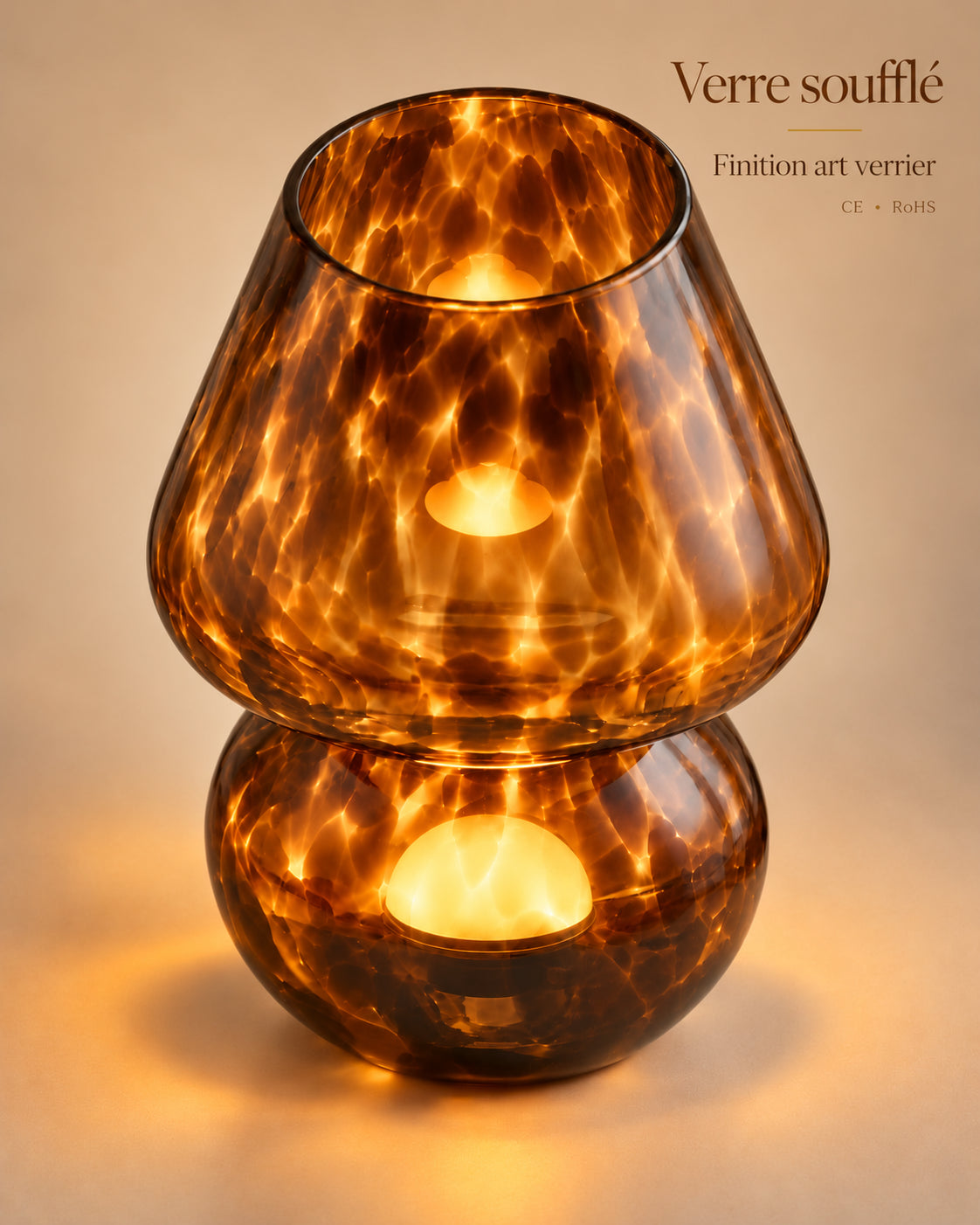 Lampe de chevet marron en verre — Verre soufflé, finition art verrier